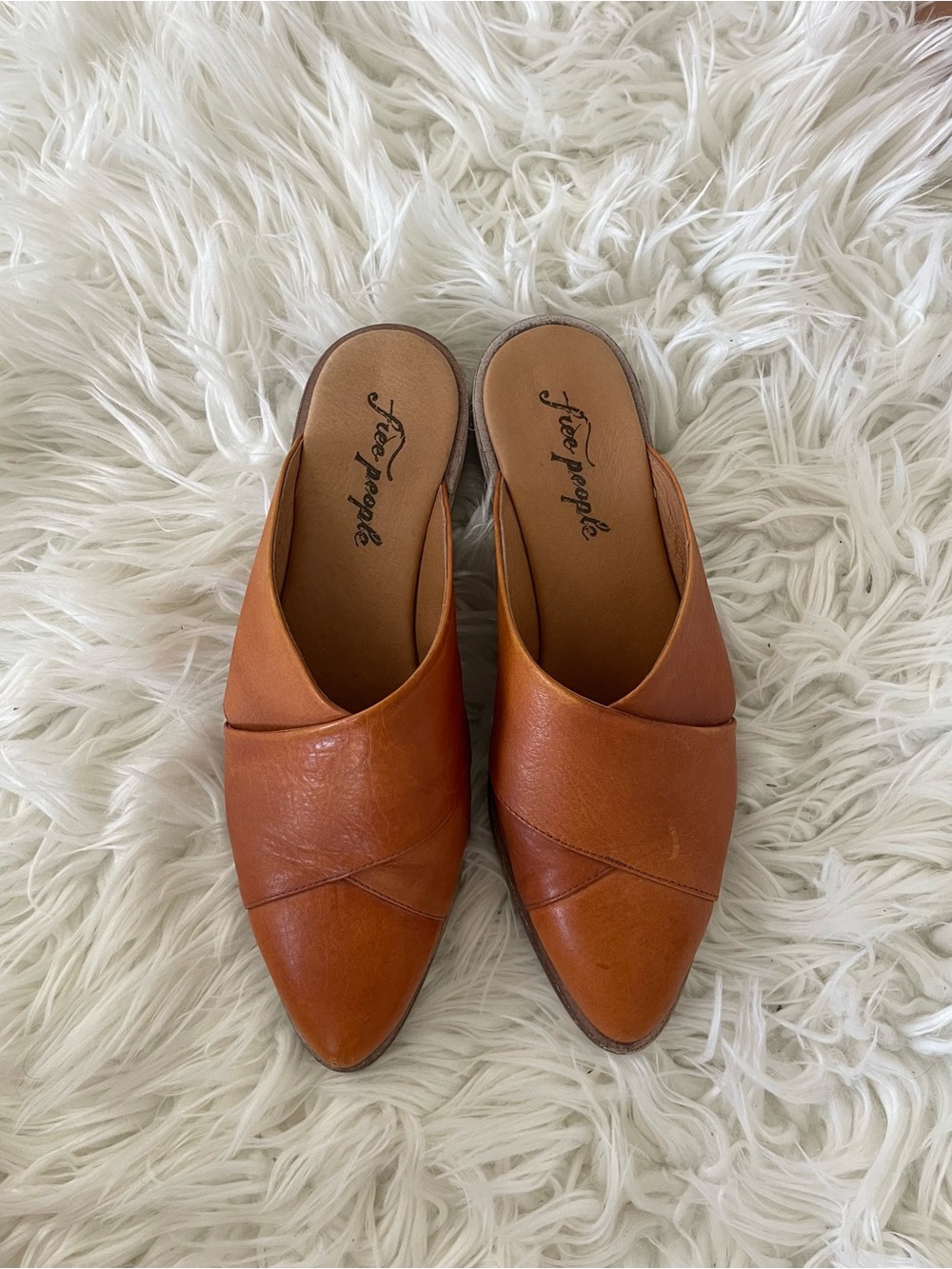 Free People Tan Leather Slip-On Mules
